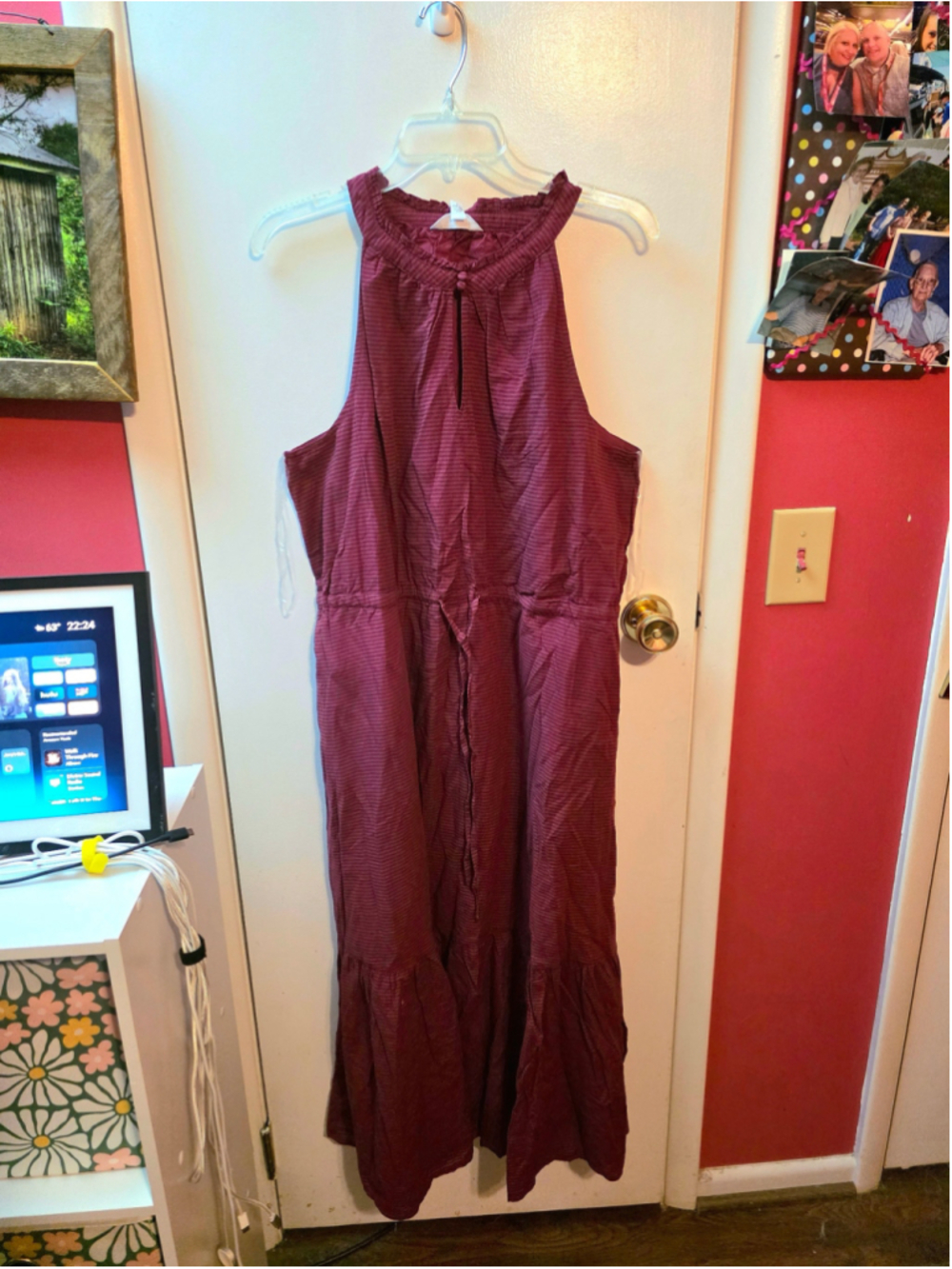 Women's Time and Tru Burgundy Halter Midi Dress Size L